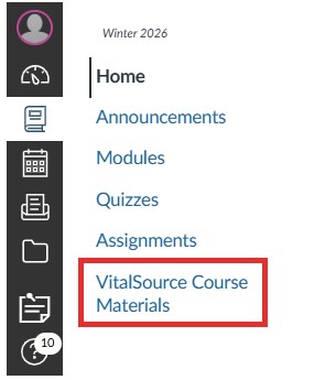 VitalSource Course Materials link on Canvas course menu