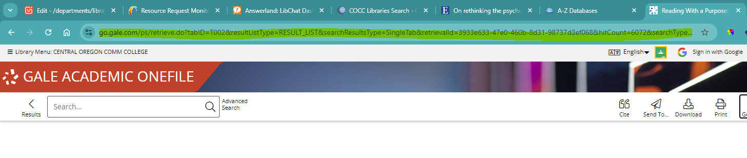 An example of a dynamic Gale URL, composed of many random-seeming letters and numbers.