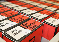 Boxes of microfilm at Barber Library