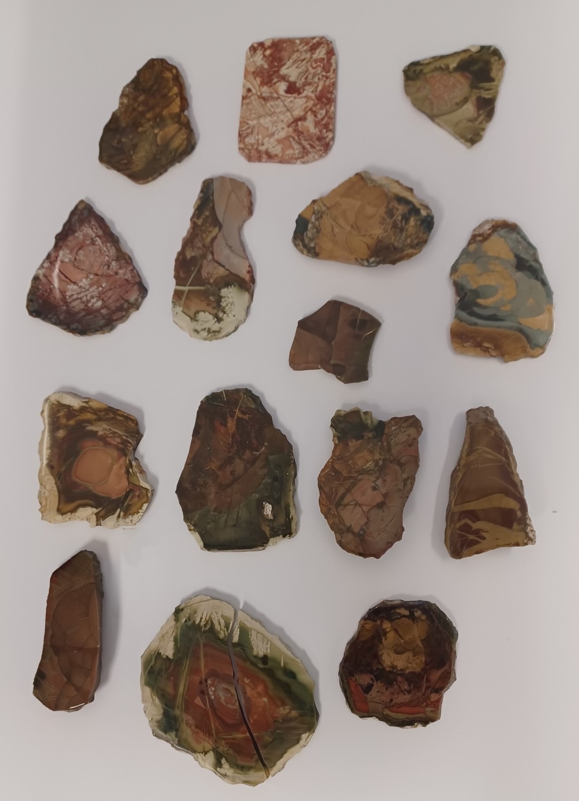 Jasper showing a range of colors - red, green, blue, beige, and browns.