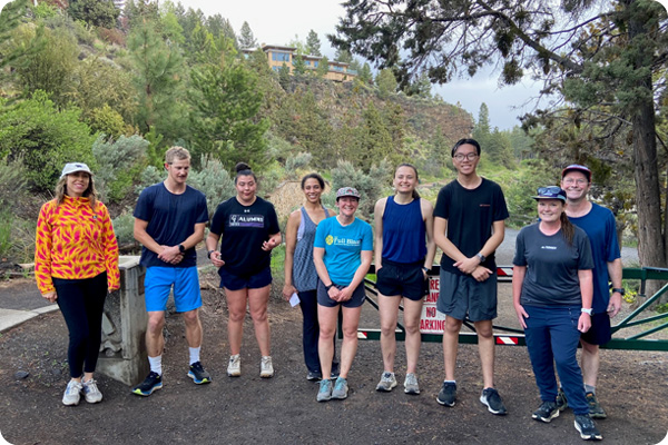 COCC Run Club meeting on a trail before hiking