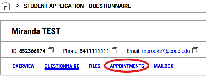 menu bar with red circle around appointments