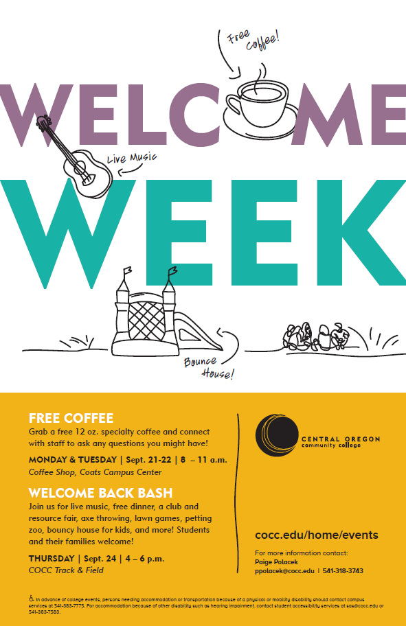 Bend Welcome Week poster with events