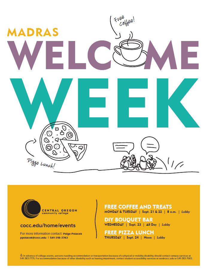 Madras Welcome Week poster with events