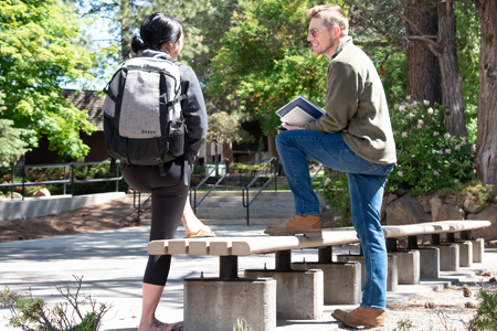 Sociology students talking outside